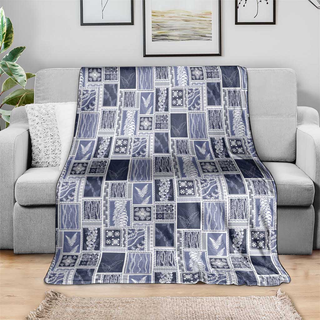 Vintage Aloha Block Quilt Blanket Blue Inspired Lei Motifs - Polynesian Pride