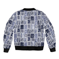 Vintage Aloha Block Quilt Bomber Jacket Blue Inspired Lei Motifs - Polynesian Pride
