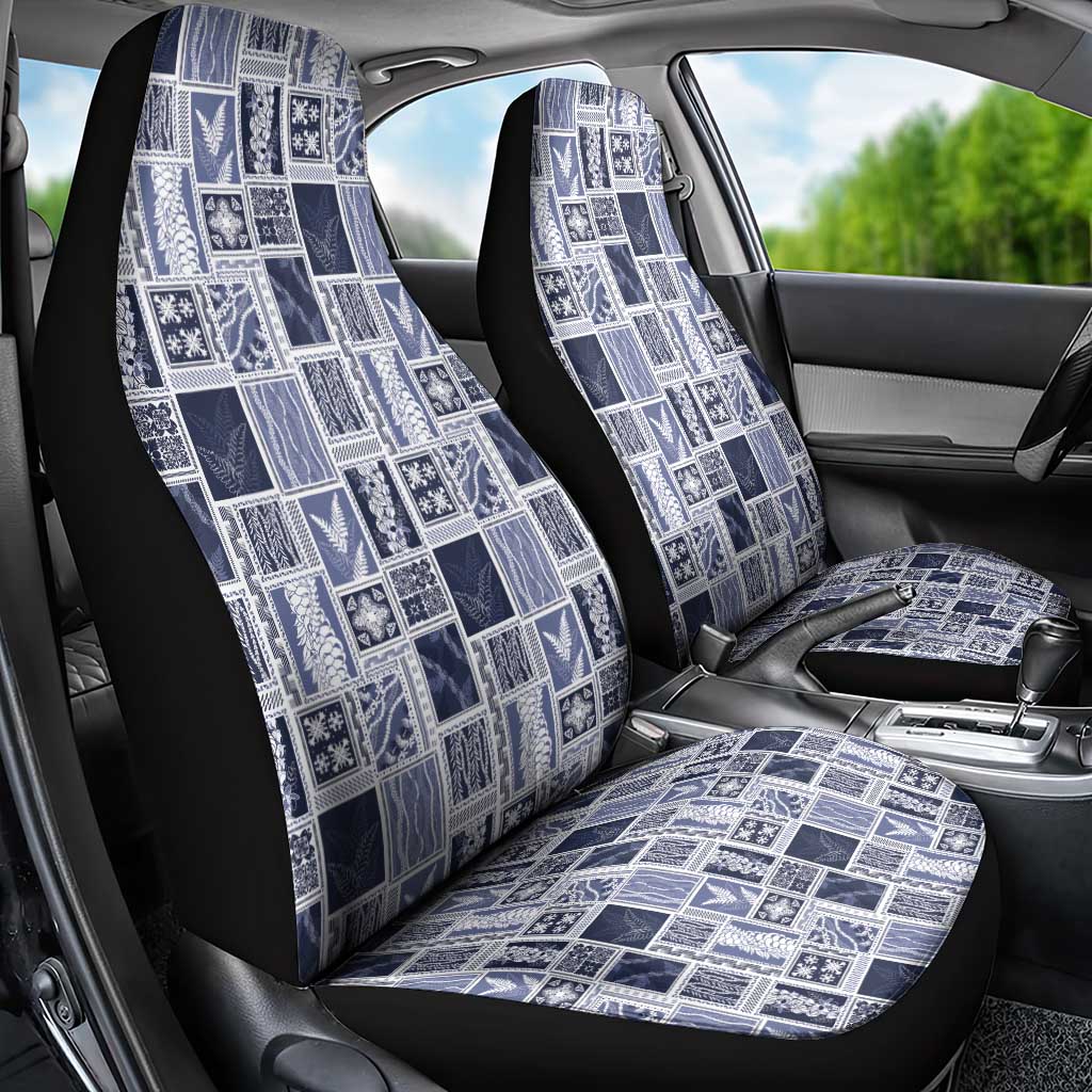Vintage Aloha Block Quilt Car Seat Cover Blue Inspired Lei Motifs - Polynesian Pride