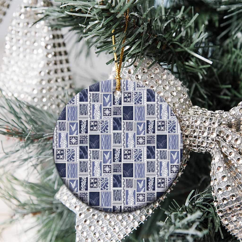 Vintage Aloha Block Quilt Ceramic Ornament Blue Inspired Lei Motifs - Polynesian Pride