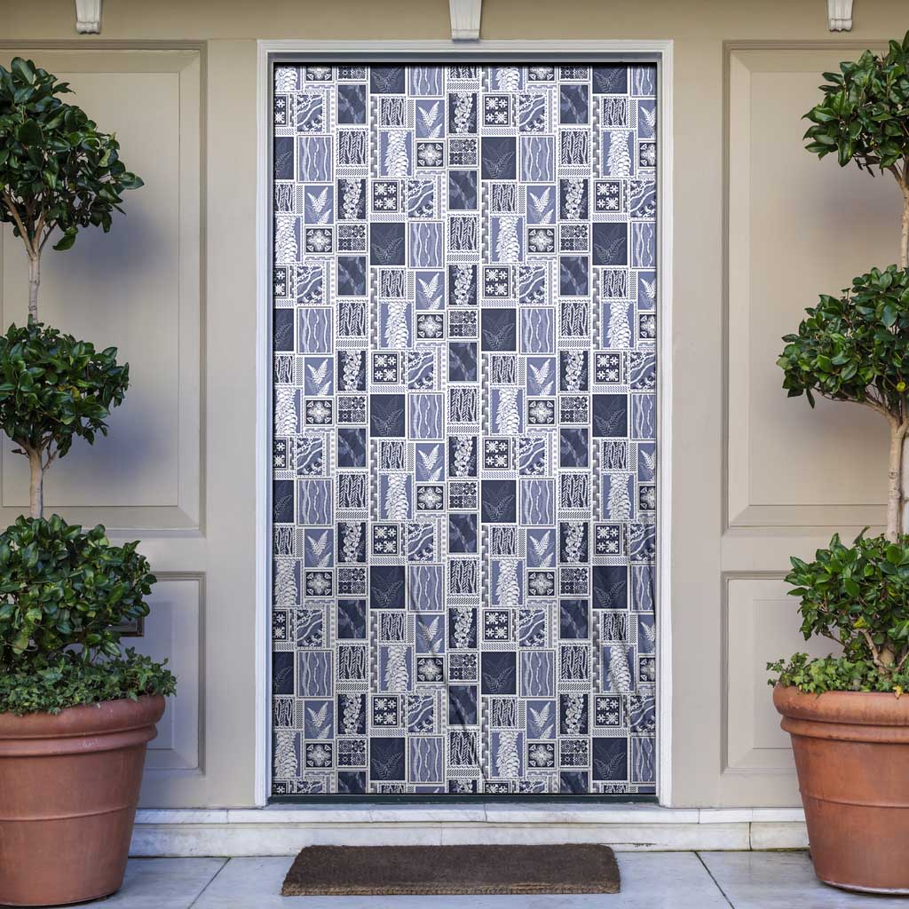 Vintage Aloha Block Quilt Door Cover Blue Inspired Lei Motifs - Polynesian Pride