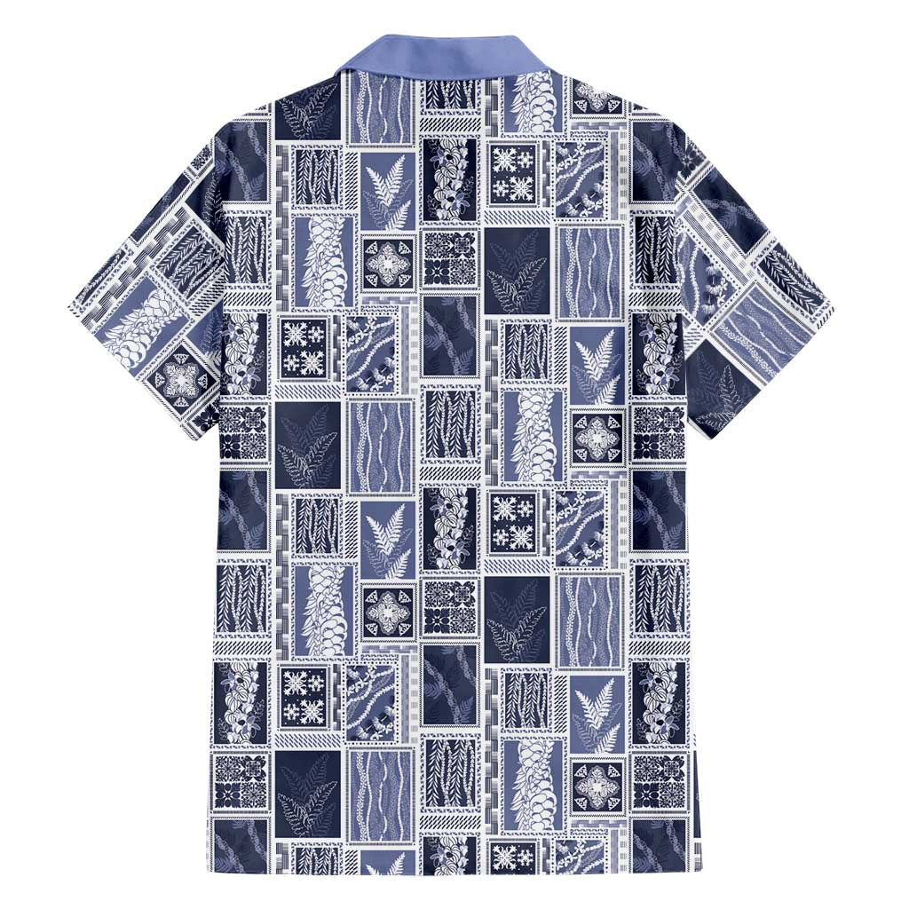 Vintage Aloha Block Quilt Family Matching Long Sleeve Bodycon Dress and Hawaiian Shirt Blue Inspired Lei Motifs LT9 - Polynesian Pride