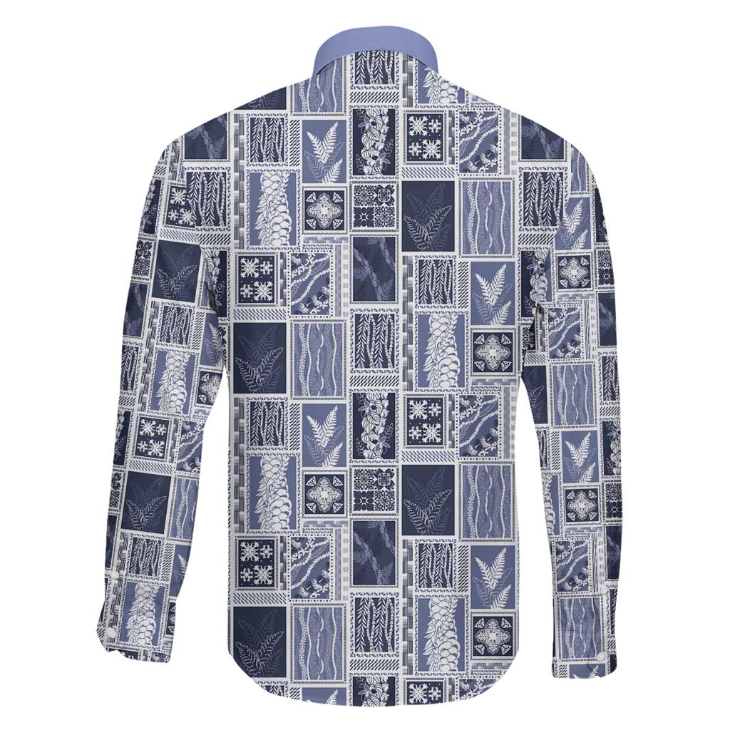 Vintage Aloha Block Quilt Family Matching Long Sleeve Bodycon Dress and Hawaiian Shirt Blue Inspired Lei Motifs LT9 - Polynesian Pride