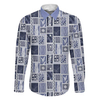 Vintage Aloha Block Quilt Family Matching Mermaid Dress and Hawaiian Shirt Blue Inspired Lei Motifs LT9 Dad's Shirt - Long Sleeve Blue - Polynesian Pride
