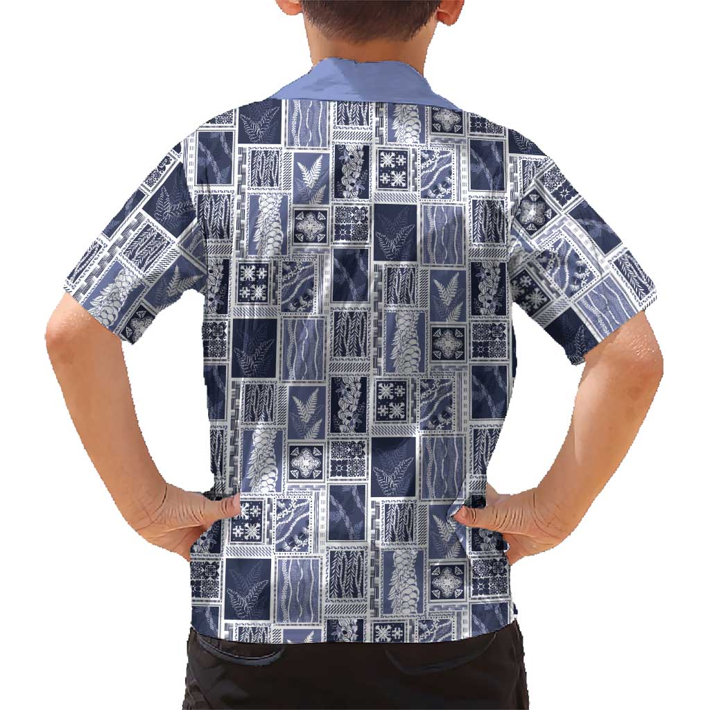 Vintage Aloha Block Quilt Family Matching Short Sleeve Bodycon Dress and Hawaiian Shirt Blue Inspired Lei Motifs LT9 - Polynesian Pride
