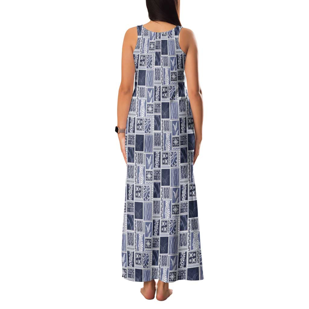 Vintage Aloha Block Quilt Family Matching Tank Maxi Dress and Hawaiian Shirt Blue Inspired Lei Motifs LT9 - Polynesian Pride