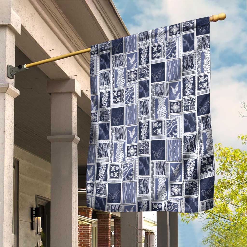 Vintage Aloha Block Quilt Garden Flag Blue Inspired Lei Motifs LT9 House Flag Blue - Polynesian Pride