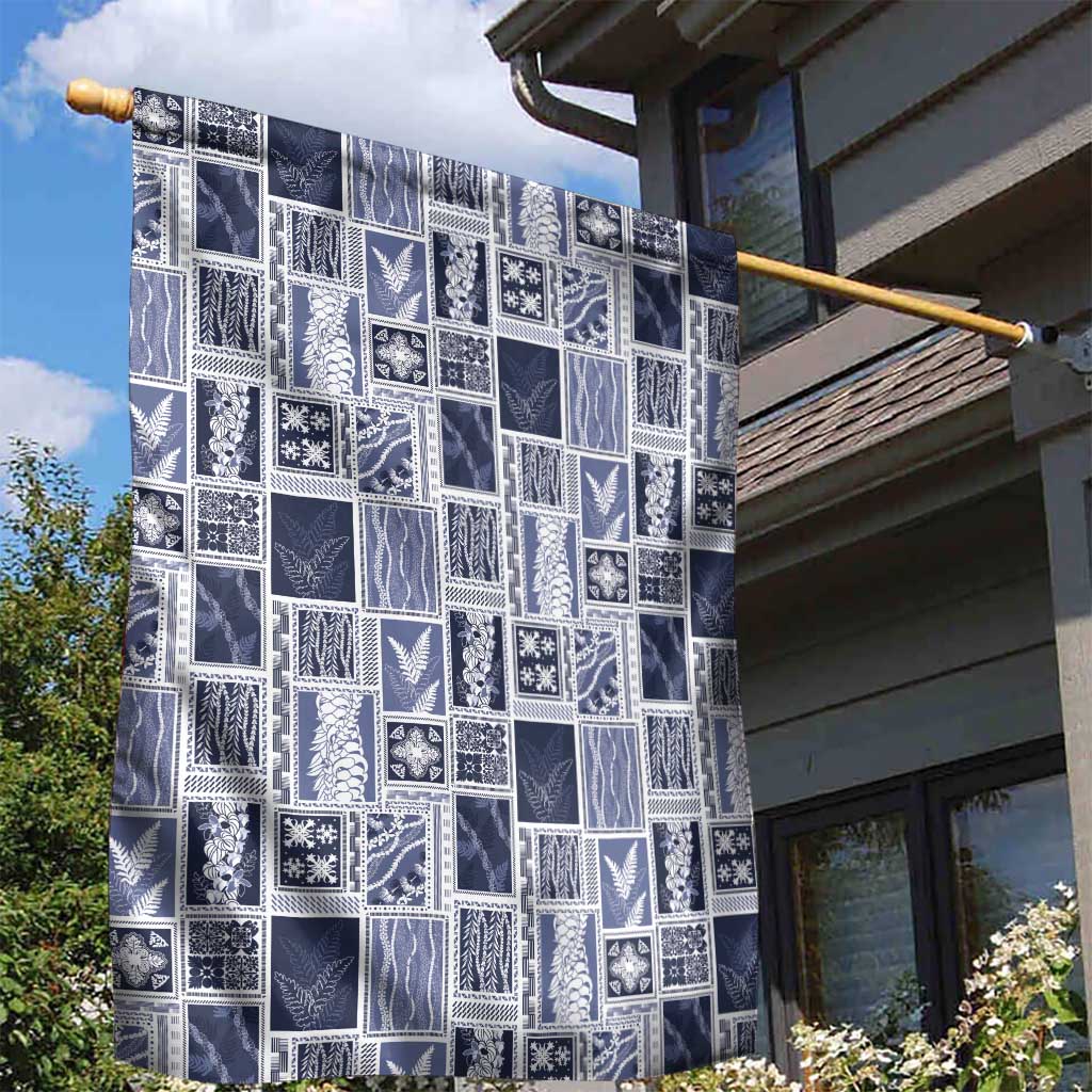 Vintage Aloha Block Quilt Garden Flag Blue Inspired Lei Motifs LT9 - Polynesian Pride