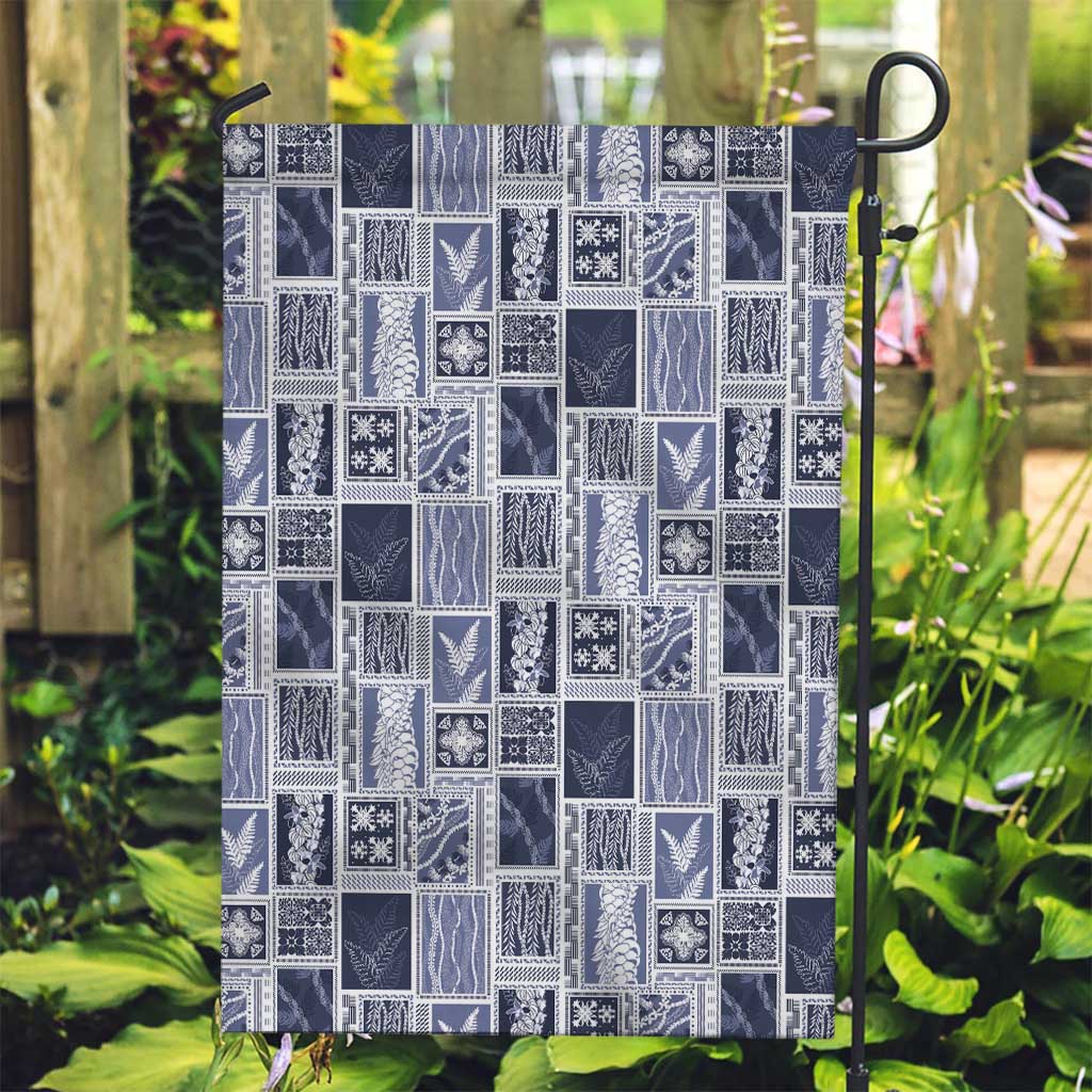 Vintage Aloha Block Quilt Garden Flag Blue Inspired Lei Motifs LT9 Garden Flag Blue - Polynesian Pride
