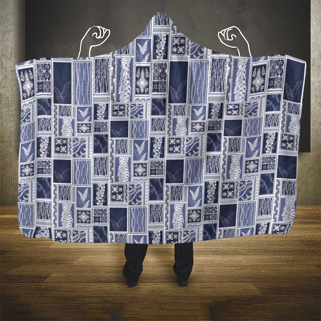 Vintage Aloha Block Quilt Hooded Blanket Blue Inspired Lei Motifs - Polynesian Pride