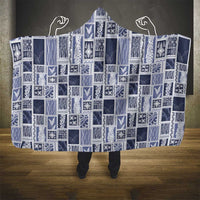 Vintage Aloha Block Quilt Hooded Blanket Blue Inspired Lei Motifs - Polynesian Pride