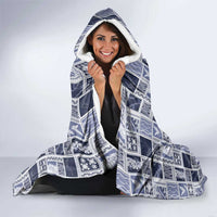 Vintage Aloha Block Quilt Hooded Blanket Blue Inspired Lei Motifs - Polynesian Pride