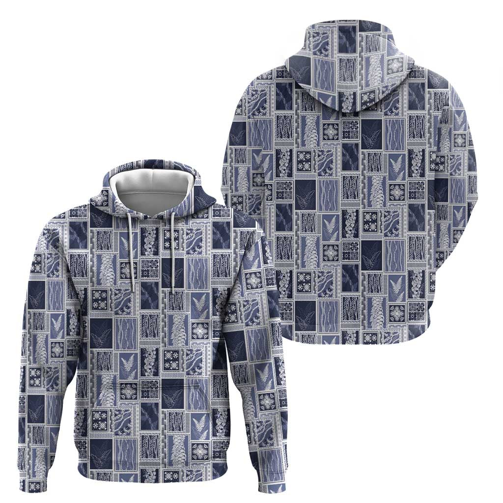 Vintage Aloha Block Quilt Hoodie Blue Inspired Lei Motifs - Polynesian Pride