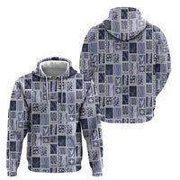 Vintage Aloha Block Quilt Hoodie Blue Inspired Lei Motifs - Polynesian Pride