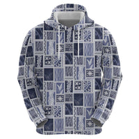 Vintage Aloha Block Quilt Hoodie Blue Inspired Lei Motifs - Polynesian Pride