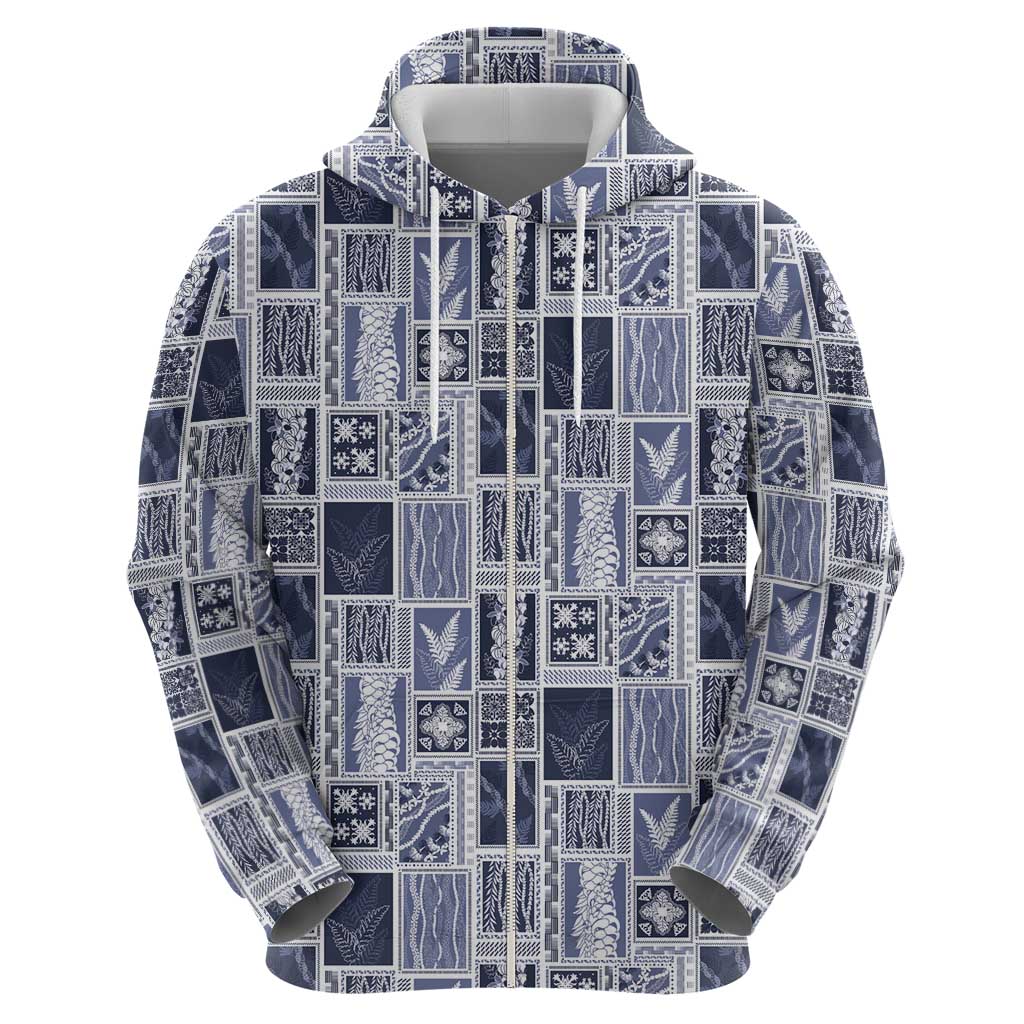 Vintage Aloha Block Quilt Hoodie Blue Inspired Lei Motifs - Polynesian Pride