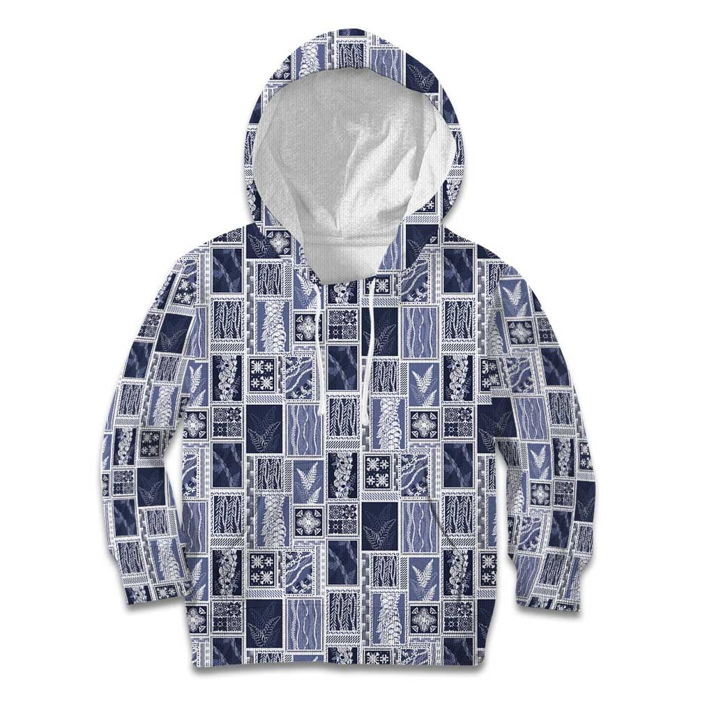 Vintage Aloha Block Quilt Kid Hoodie Blue Inspired Lei Motifs - Polynesian Pride