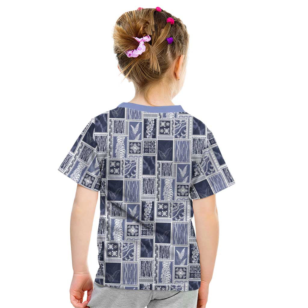 Vintage Aloha Block Quilt Kid T Shirt Blue Inspired Lei Motifs - Polynesian Pride