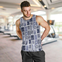 Vintage Aloha Block Quilt Men Tank Top Blue Inspired Lei Motifs LT9 Blue - Polynesian Pride