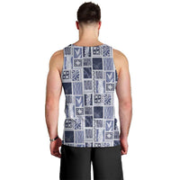 Vintage Aloha Block Quilt Men Tank Top Blue Inspired Lei Motifs LT9 - Polynesian Pride