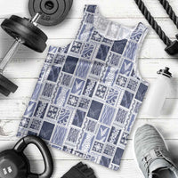 Vintage Aloha Block Quilt Men Tank Top Blue Inspired Lei Motifs LT9 - Polynesian Pride