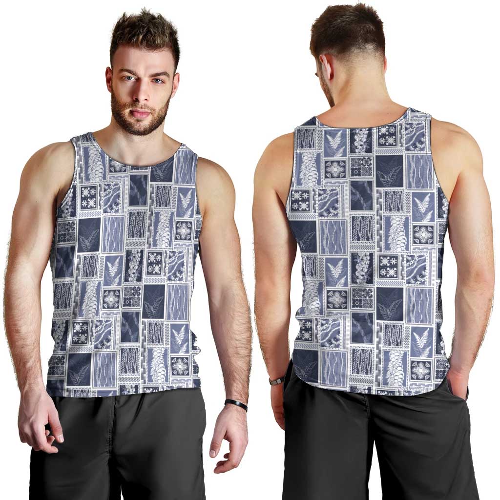 Vintage Aloha Block Quilt Men Tank Top Blue Inspired Lei Motifs LT9 - Polynesian Pride
