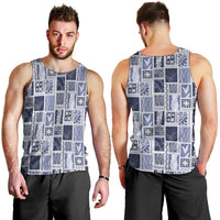 Vintage Aloha Block Quilt Men Tank Top Blue Inspired Lei Motifs LT9 - Polynesian Pride