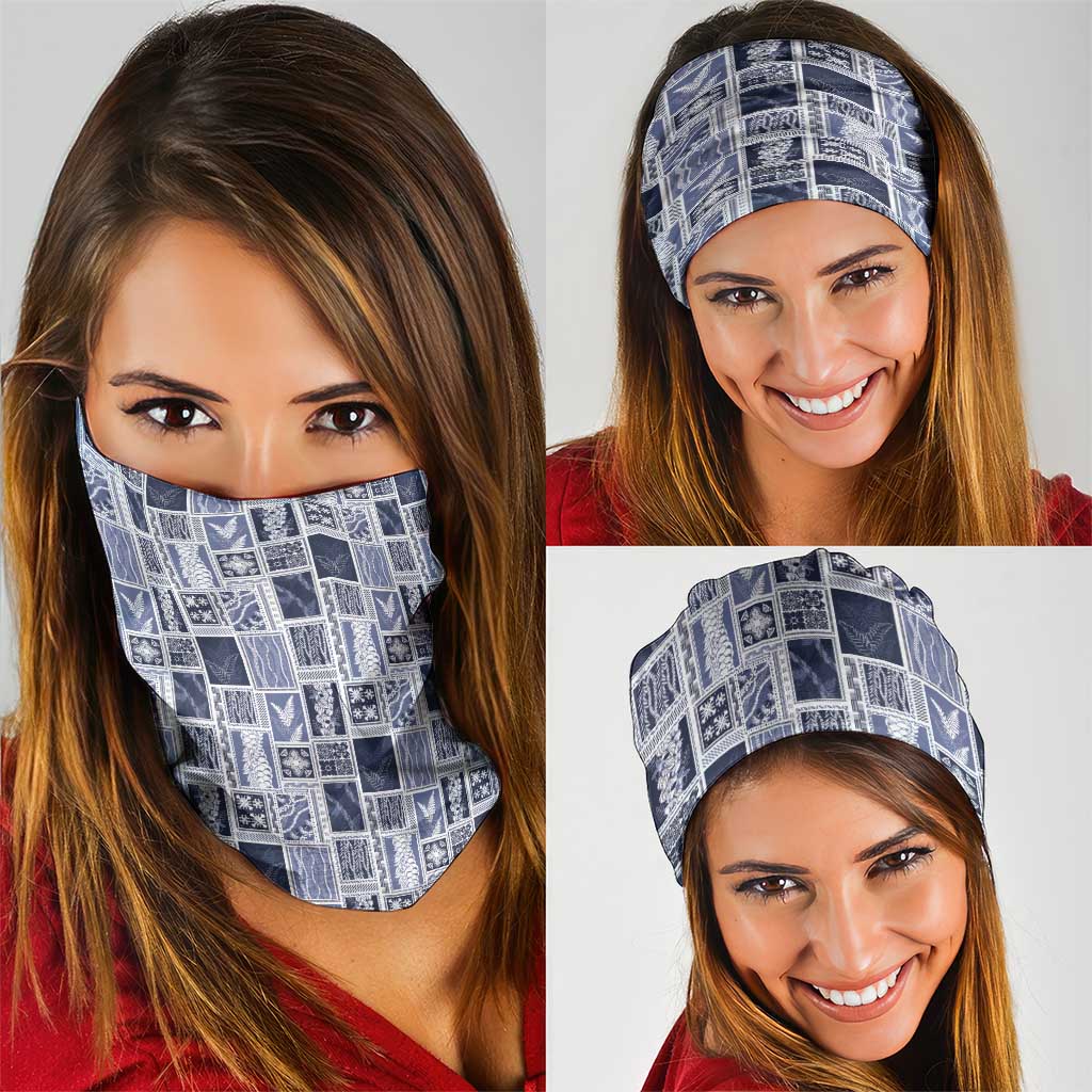 Vintage Aloha Block Quilt Neck Gaiter Blue Inspired Lei Motifs - Polynesian Pride