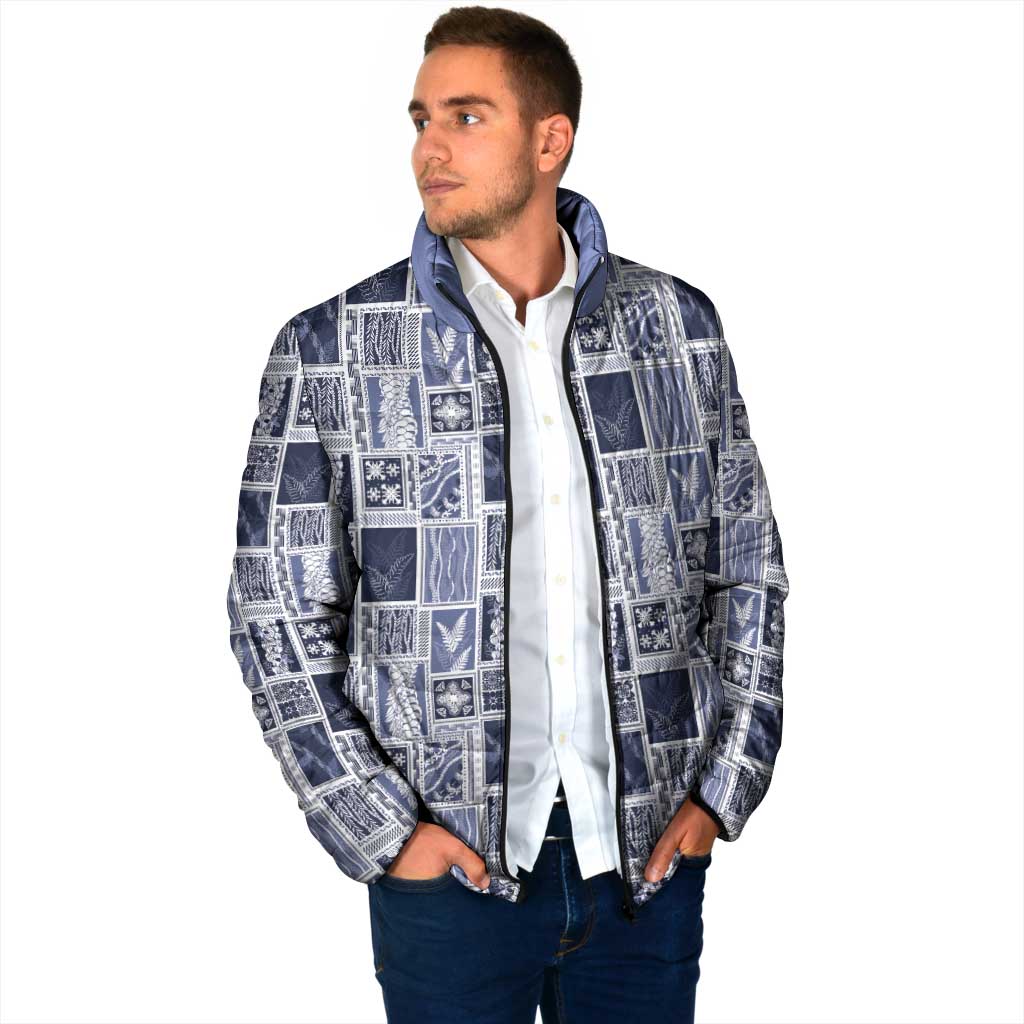 Vintage Aloha Block Quilt Padded Jacket Blue Inspired Lei Motifs - Polynesian Pride