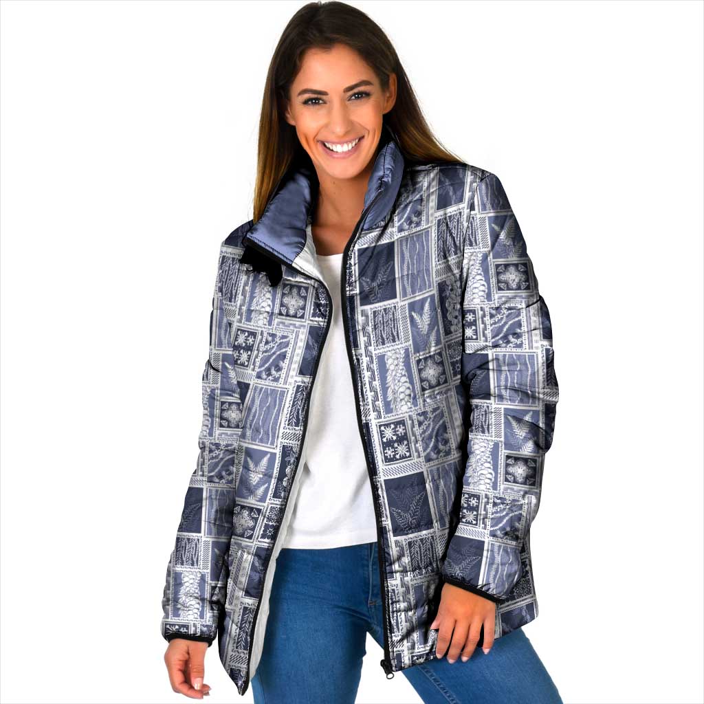 Vintage Aloha Block Quilt Padded Jacket Blue Inspired Lei Motifs - Polynesian Pride