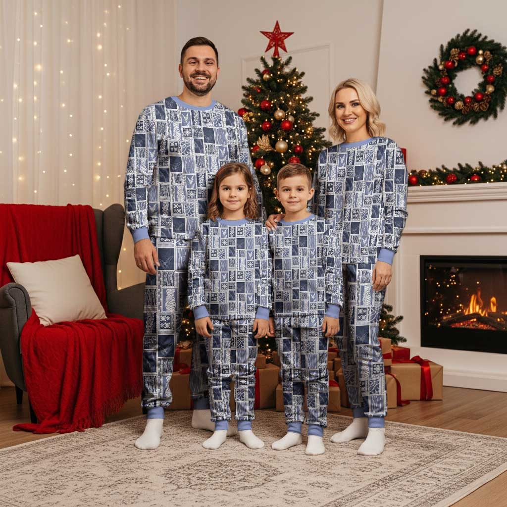 Vintage Aloha Block Quilt Christmas Pajama Set Blue Inspired Lei Motifs - Polynesian Pride