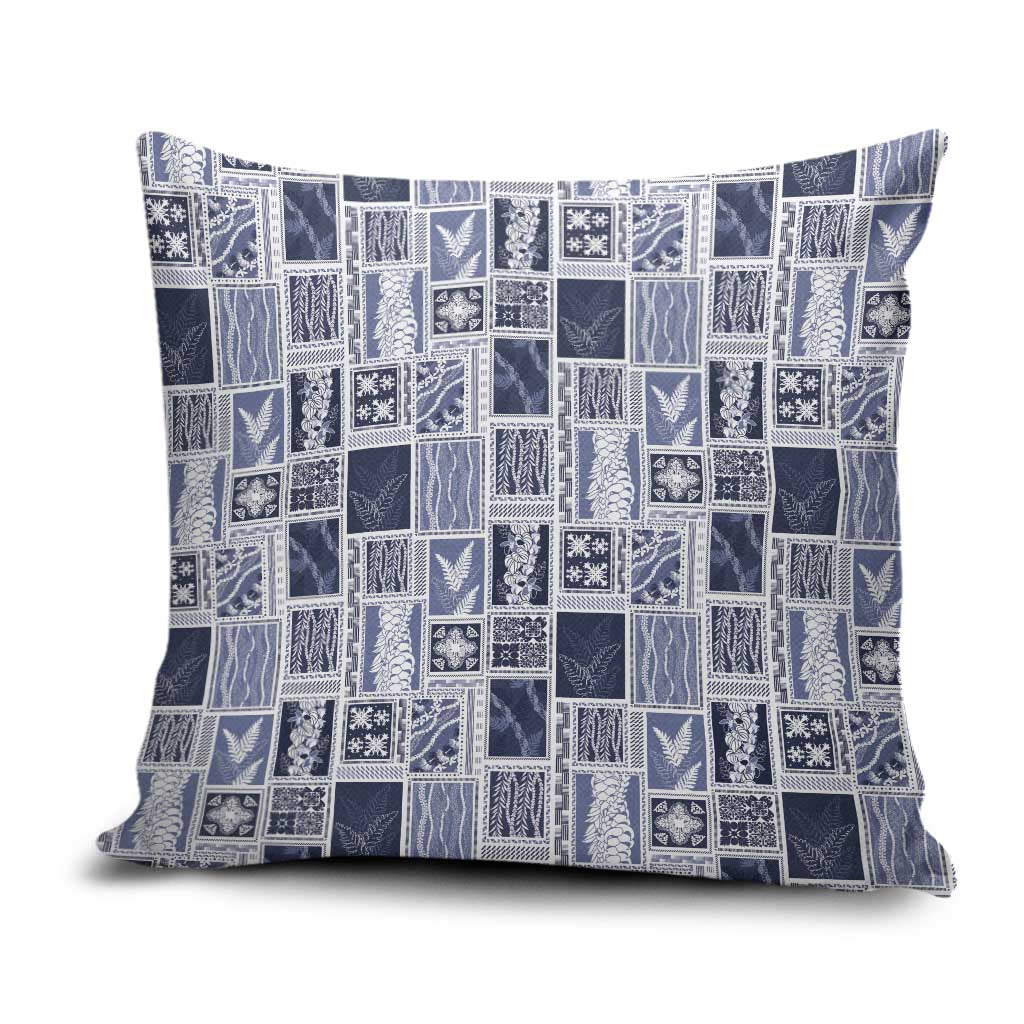 Vintage Aloha Block Quilt Pillow Cover Blue Inspired Lei Motifs - Polynesian Pride