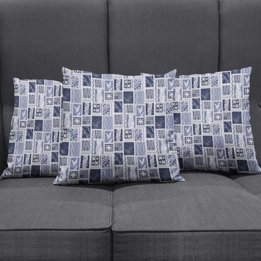 Vintage Aloha Block Quilt Pillow Cover Blue Inspired Lei Motifs - Polynesian Pride