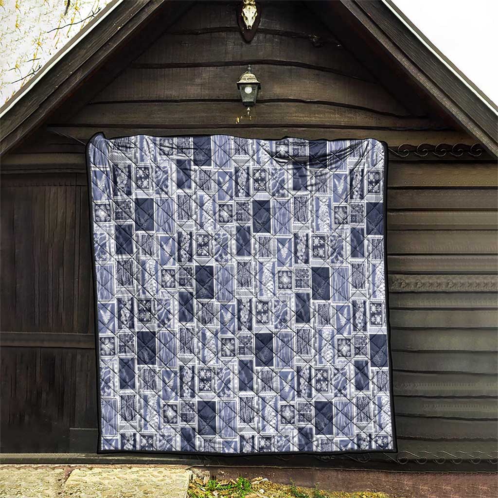 Vintage Aloha Block Quilt Quilt Blue Inspired Lei Motifs - Polynesian Pride