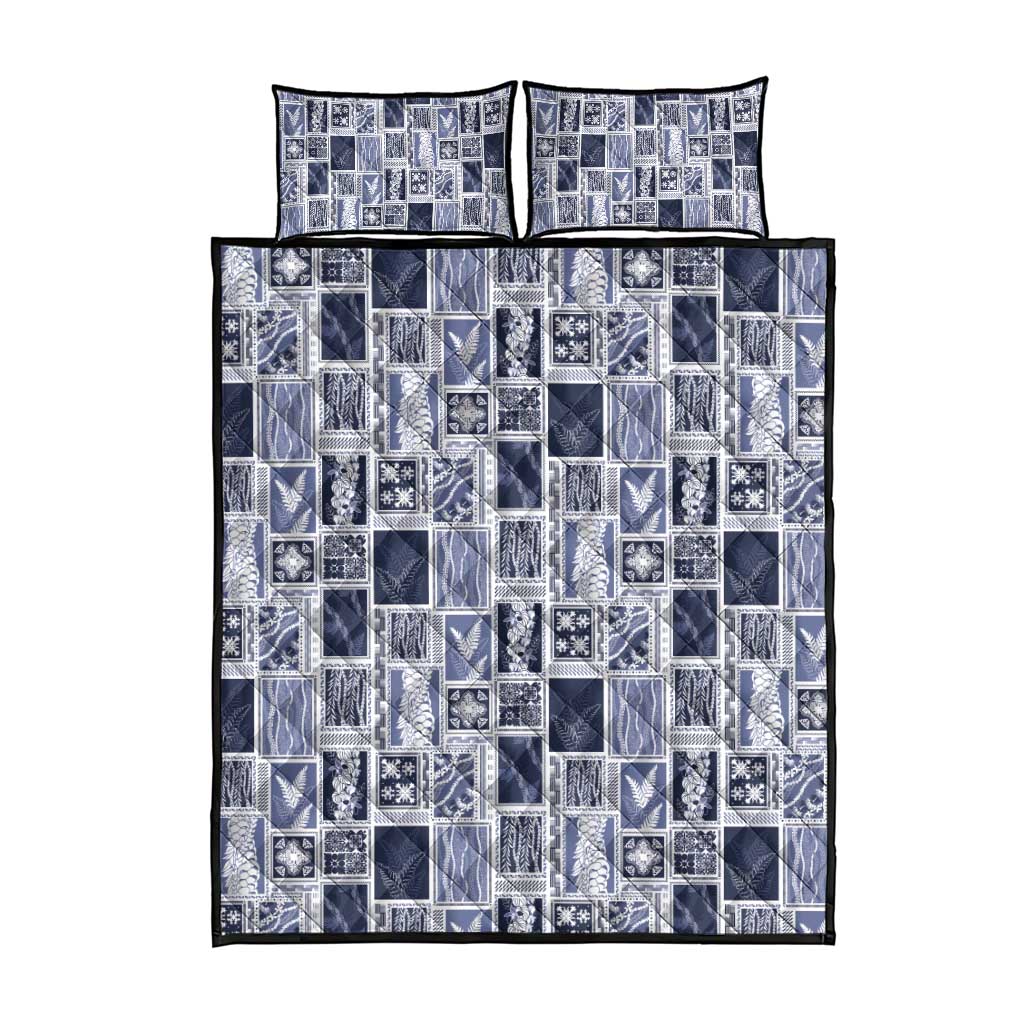 Vintage Aloha Block Quilt Quilt Bed Set Blue Inspired Lei Motifs - Polynesian Pride