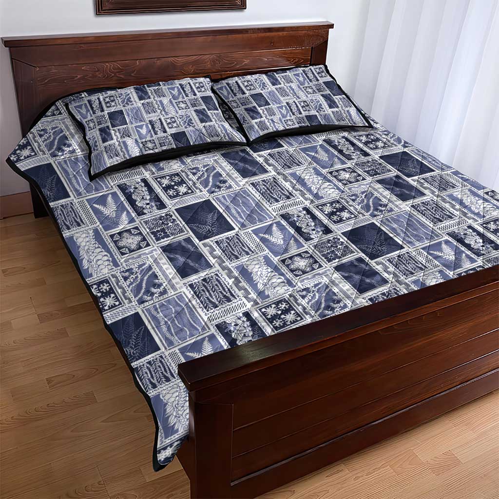Vintage Aloha Block Quilt Quilt Bed Set Blue Inspired Lei Motifs - Polynesian Pride
