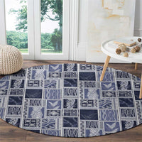 Vintage Aloha Block Quilt Round Carpet Blue Inspired Lei Motifs - Polynesian Pride