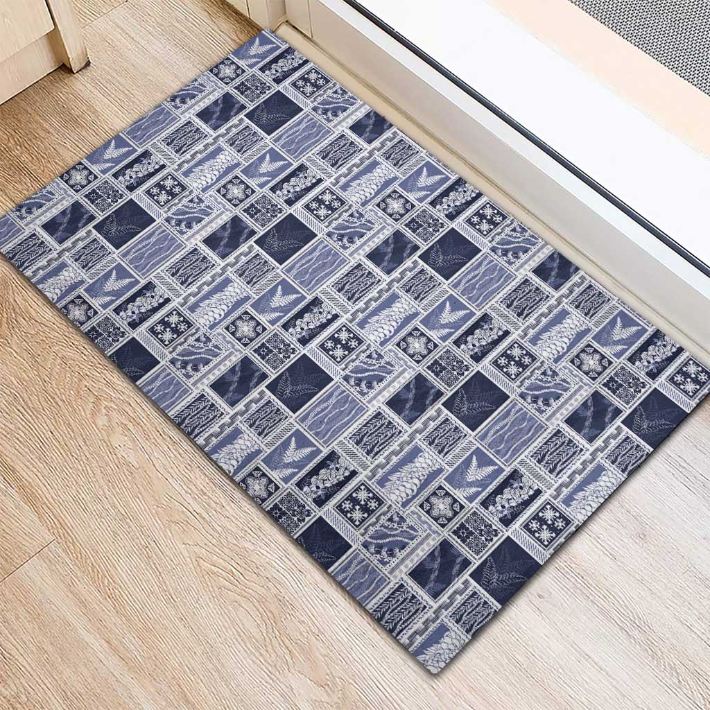 Vintage Aloha Block Quilt Rubber Doormat Blue Inspired Lei Motifs - Polynesian Pride