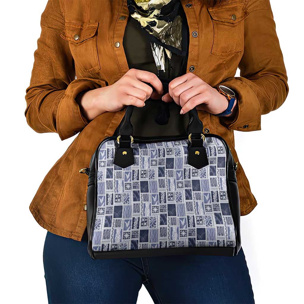 Vintage Aloha Block Quilt Shoulder Handbag Blue Inspired Lei Motifs - Polynesian Pride