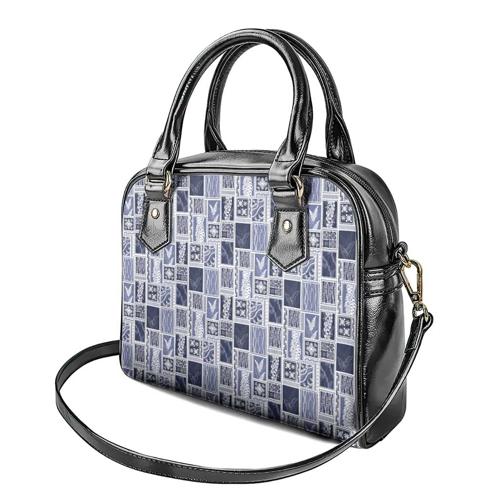 Vintage Aloha Block Quilt Shoulder Handbag Blue Inspired Lei Motifs - Polynesian Pride