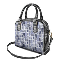 Vintage Aloha Block Quilt Shoulder Handbag Blue Inspired Lei Motifs - Polynesian Pride