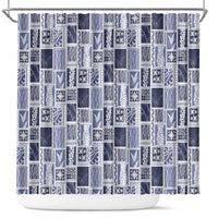 Vintage Aloha Block Quilt Shower Curtain Blue Inspired Lei Motifs LT9 Blue - Polynesian Pride