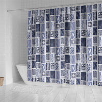 Vintage Aloha Block Quilt Shower Curtain Blue Inspired Lei Motifs LT9 - Polynesian Pride