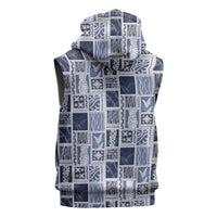 Vintage Aloha Block Quilt Sleeveless Hoodie Blue Inspired Lei Motifs - Polynesian Pride