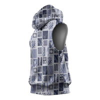 Vintage Aloha Block Quilt Sleeveless Hoodie Blue Inspired Lei Motifs - Polynesian Pride