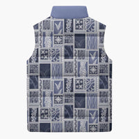 Vintage Aloha Block Quilt Sleeveless Puffer Jacket Blue Inspired Lei Motifs LT9 - Polynesian Pride