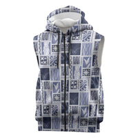 Vintage Aloha Block Quilt Sleeveless Zip Hoodie Blue Inspired Lei Motifs - Polynesian Pride
