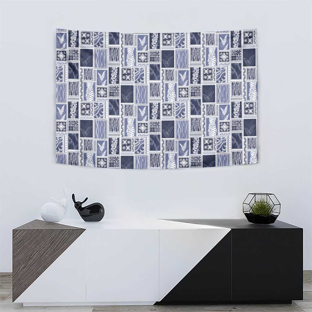 Vintage Aloha Block Quilt Tapestry Blue Inspired Lei Motifs - Polynesian Pride