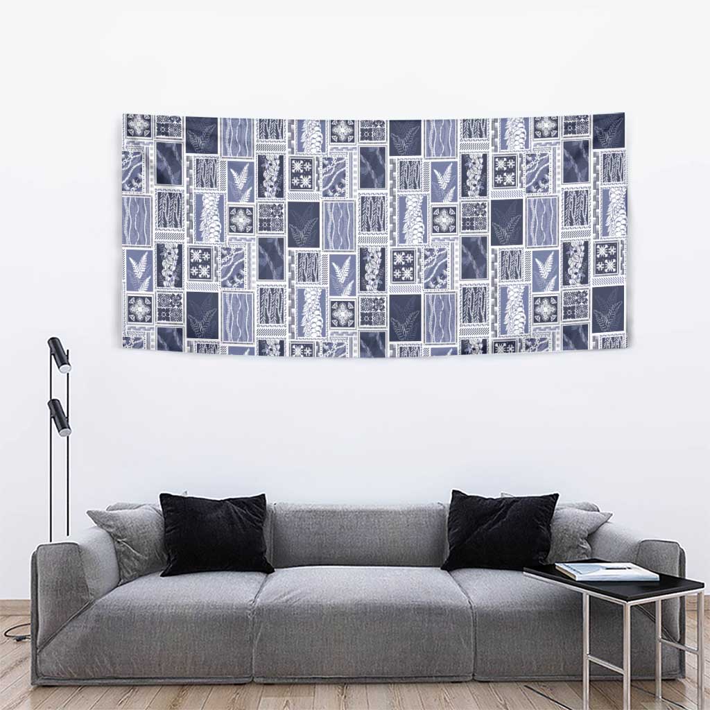 Vintage Aloha Block Quilt Tapestry Blue Inspired Lei Motifs - Polynesian Pride