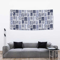 Vintage Aloha Block Quilt Tapestry Blue Inspired Lei Motifs - Polynesian Pride
